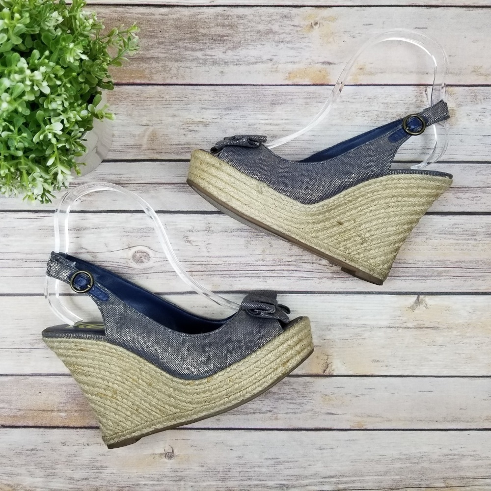 KENSIE GIRL Blue Golden Bow Canvas Espadrilles 7B